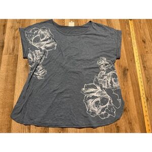 Truself Floral Graphic T-Shirt Women 2X Blue Plus Size Rhinestone Studded